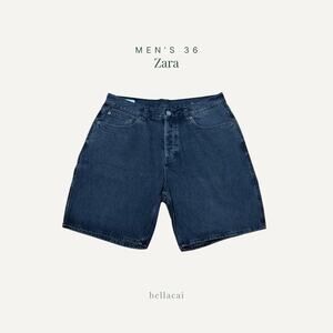 Zara | Men's Black Wash Denim Shorts Button Fly Size 36